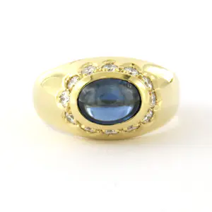 18k geel gouden ring bezet met saffier en briljant geslepen diamant tot. 0.50ct kopen? Bied vanaf 1000!