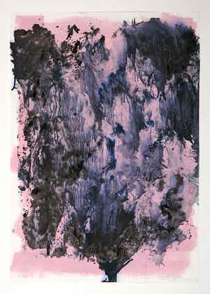 Wim de Bruin - Gemengde techniek op papier, Abstracte vorm van een boom (Zeer groot) verkocht voor € 50!