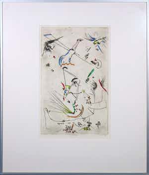 Henk Visch - Ets Handgekleurd - Ongevraagd - Ingelijst verkocht voor € 1!