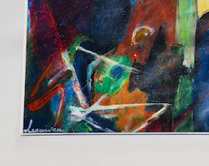 Wil van Leeuwen - Grote expressionistische gouache - "Vreugdedans" - fraai ingelijst - gesigneerd kopen? Bied vanaf 47!