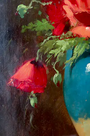 Tilly Moes - Papavers in groene vaas op paars velours kopen? Bied vanaf 175!