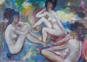 Paul Daenen - Gemengde techniek op papier, Zittende naakten - Ingelijst kopen? Bied vanaf 1!