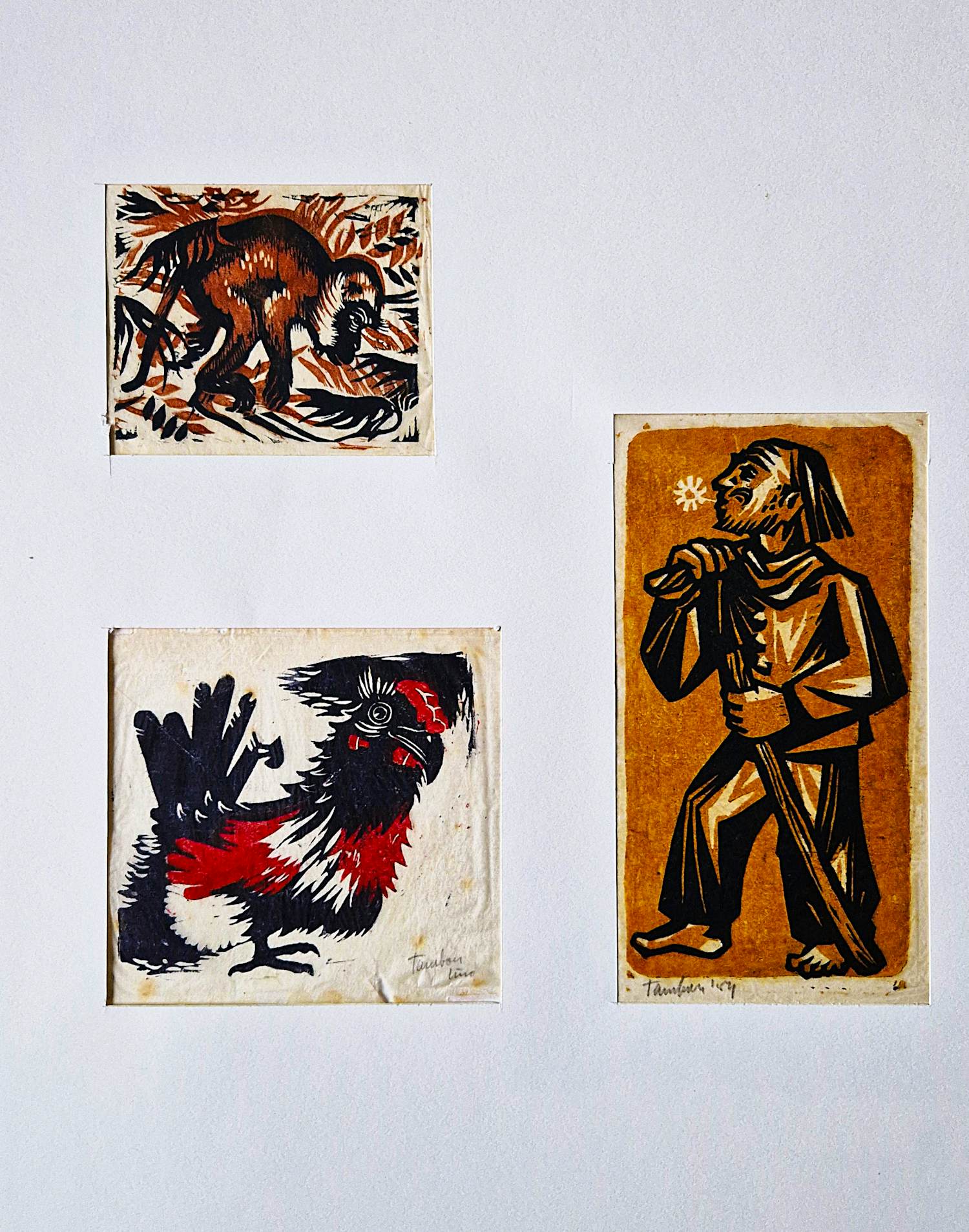 Ger Tamboer - drie in 1954 gemaakte kleuren houtsnedes / diverse voorstellingen - gesigneerd kopen? Bied vanaf 38!