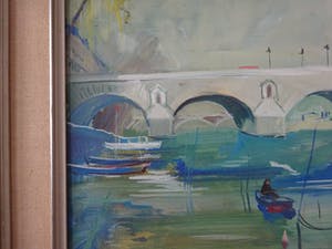 Niet of onleesbaar gesigneerd - Parijs de Seine met brug en visser kopen? Bied vanaf 1!