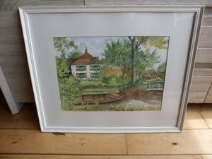 Jan van Bragt - Aquarel , landhuis met een roeiboot. kopen? Bied vanaf 20!