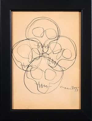 Siep van den Berg - Inkttekening, Schedels - Ingelijst verkocht voor € 55!