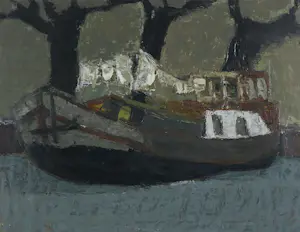 Gerard Schaperkotter - Olieverf op papier, Boot in wintergracht - Ingelijst kopen? Bied vanaf 40!