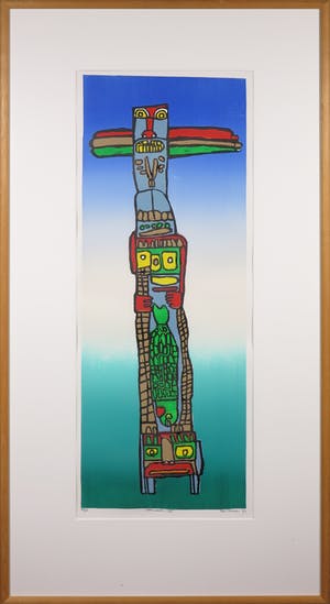 Rob Morren - Linosnede, Totempalen III - Ingelijst kopen? Bied vanaf 1!