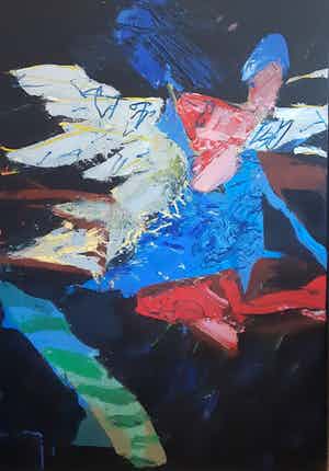 Jurjen de Haan - " De Prooi I / Op zwart fond II" uit 1983 verkocht voor € 550!