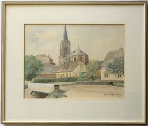 Jan P. A. Wiegman - aquarel/tekening met de St. Jans Geboortekerk in De Kwakel kopen? Bied vanaf 39!
