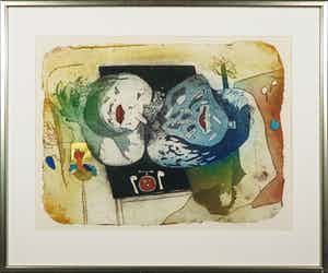 Michel van Overbeeke - Kleurenets met bladgoud, Meal II - Ingelijst verkocht voor € 50!