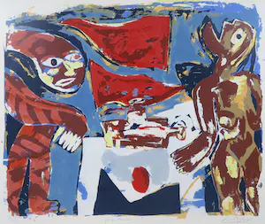 John Lie a Fo - Zeefdruk, Pal I Koe - Ingelijst kopen? Bied vanaf 50!