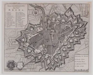 Isaac Tirion - Gravure, Grondtekening der Stad Breda - Ingelijst kopen? Bied vanaf 40!