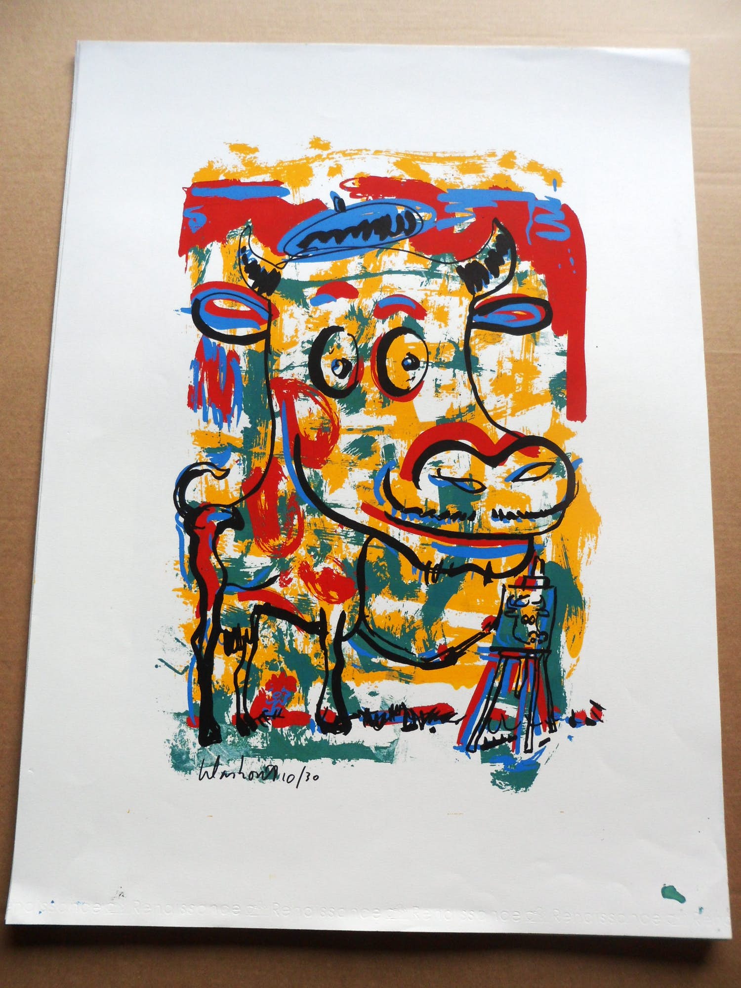 Peter Klashorst - Zeefdruk, titel. " schilderende koe ". verkocht voor € 35!