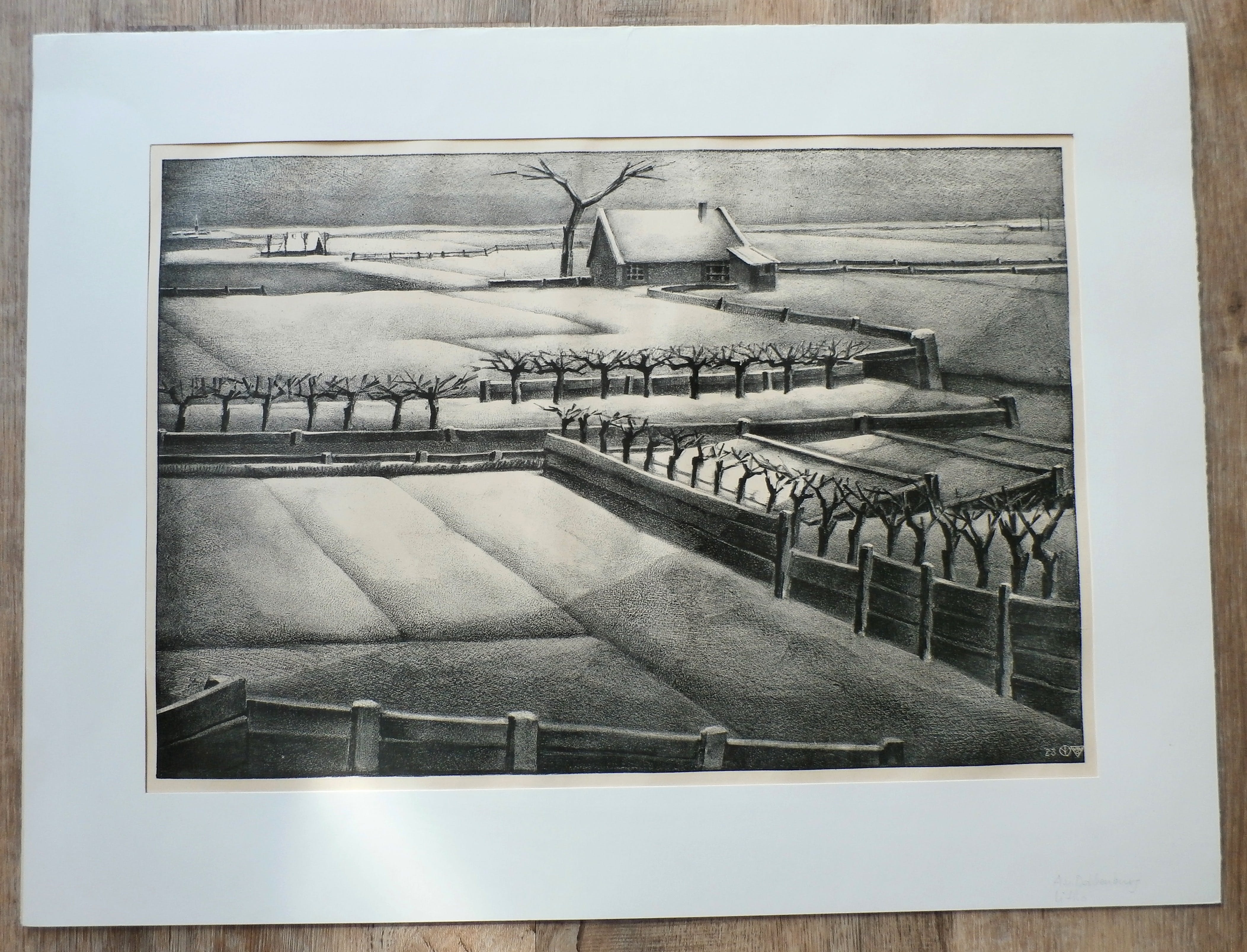 Aart van Dobbenburgh - Litho: Nederlands winter landschap kopen? Bied vanaf 45!