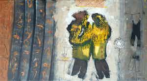 Liesbeth Rahder - Olieverf op doek, Twee figuren verkocht voor € 285!