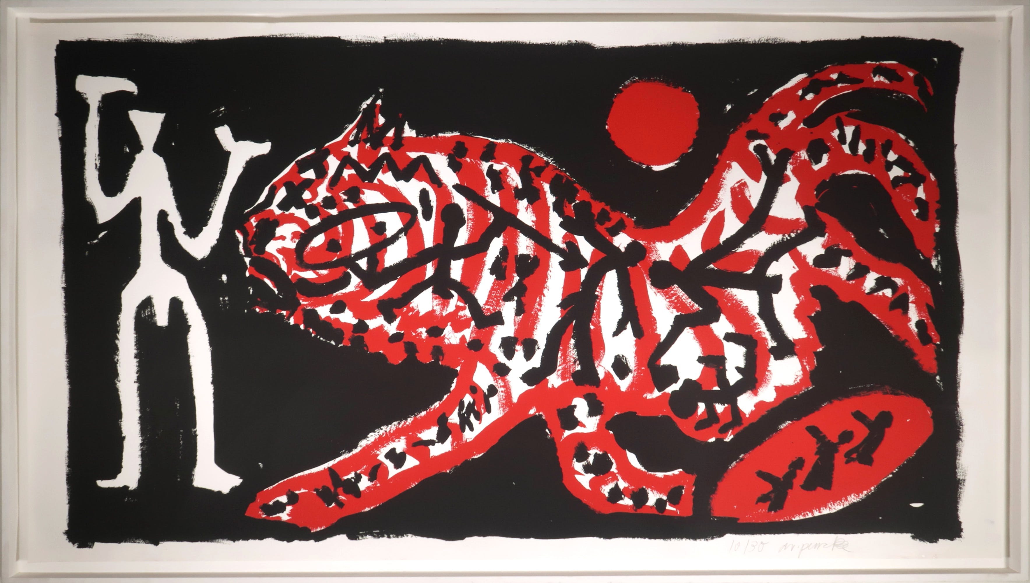 A.R. Penck - Kapitale zeefdruk, Tiger und Jäger (zeer groot) - Ingelijst kopen? Bied vanaf 1750!