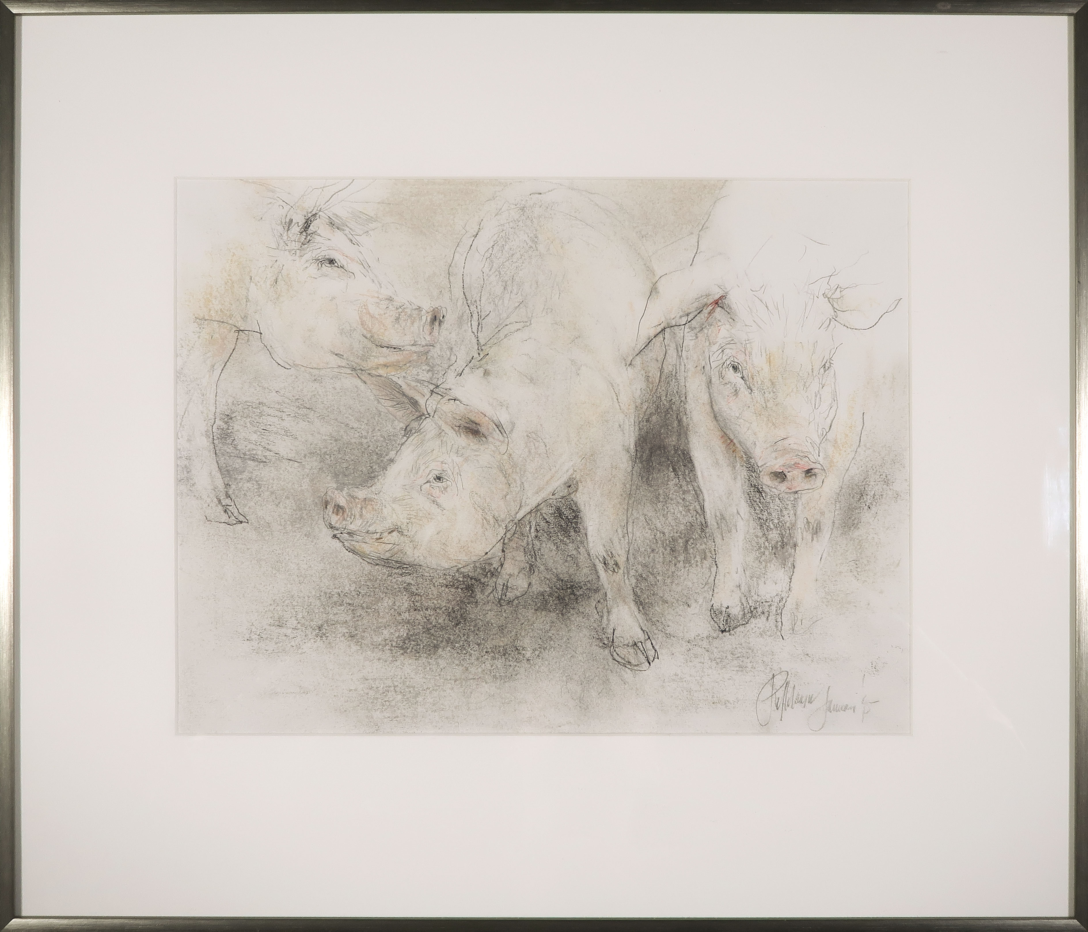 Piet Klaasse - Potlood en krijt, Varkentjes - Ingelijst verkocht voor € 100!