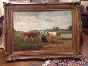 Fedor van Kregten - B9791, Melktijd, Boer met koeien in weidelandschap kopen? Bied vanaf 400!