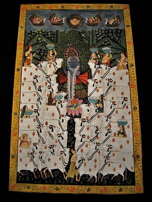 Niet of onleesbaar gesigneerd - INDIA omstreeks 1960 - GROOT Tempera "offer Ceremonie" schilderij kopen? Bied vanaf 10!