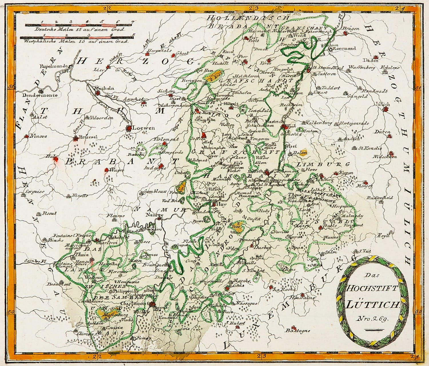 Franz Johan Joseph von Reilly - Handgekleurde kopergravure, Das Hochstift Lüttich kopen? Bied vanaf 35!