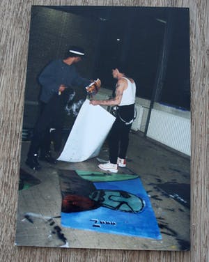 Herman Brood - acryl op zeildoek: Kop - 1999 (Groot!) + foto's Brood met werk kopen? Bied vanaf 3750!