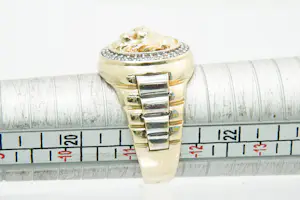 53 - Fraai gedetailleerde 14kt bi-color gouden Leeuwenkop ring kopen? Bied vanaf 370!
