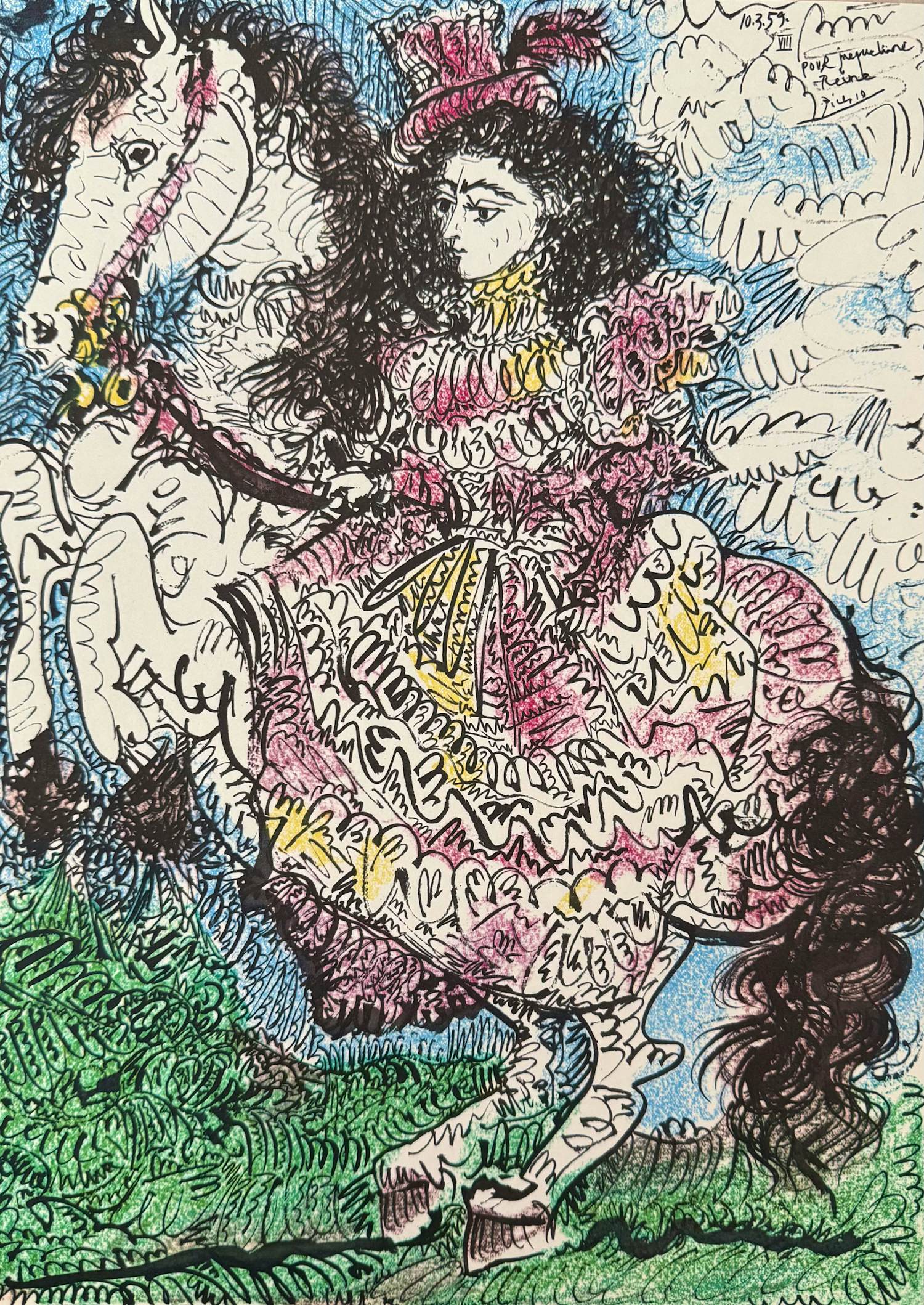 Pablo Picasso - Kleuren lithografie, “Jacqueline op paard”. kopen? Bied vanaf 70!