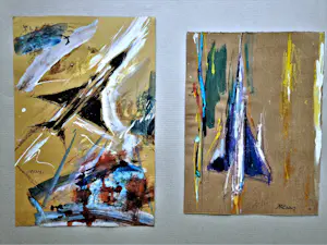 Jacques Pecnard - twee (2) expressionistische gemengde technieken "Mirage jets" gesigneerd kopen? Bied vanaf 1!