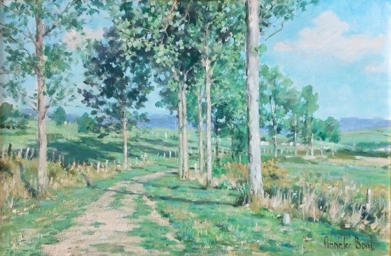 Anneke Boot - Zonnig heidelandschap met bomen verkocht voor € 180!