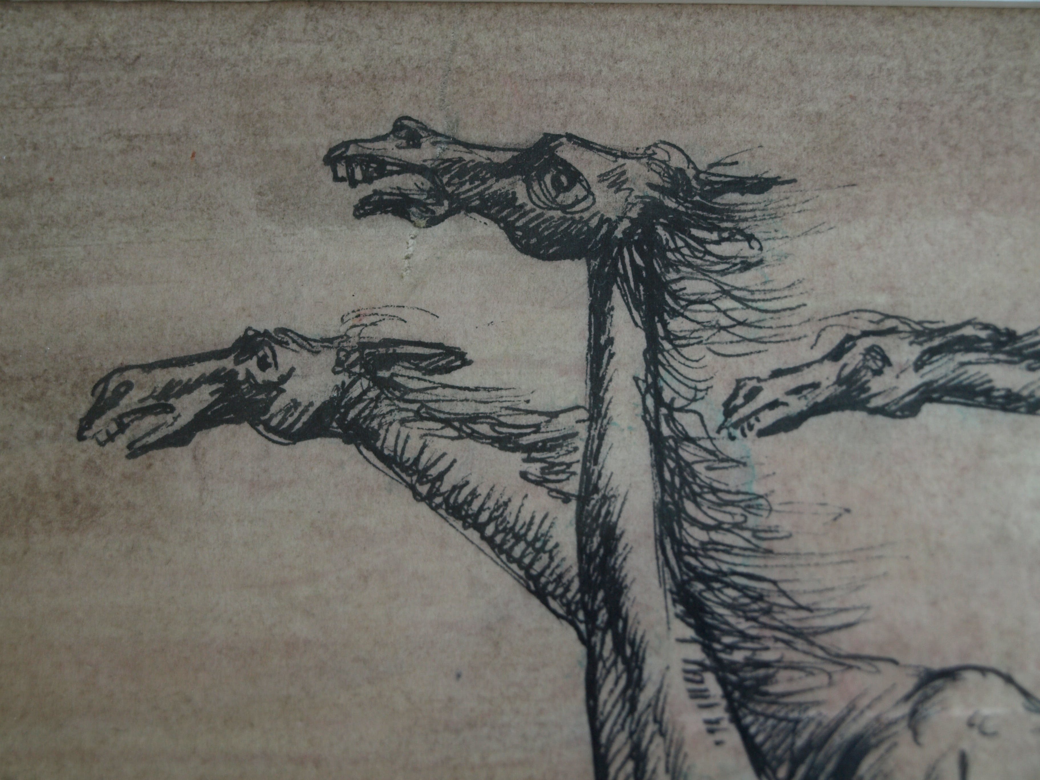 Klaas Pijlman - Pentekening , 3 Paarden – gesigneerd & ingelijst – 1966 kopen? Bied vanaf 35!