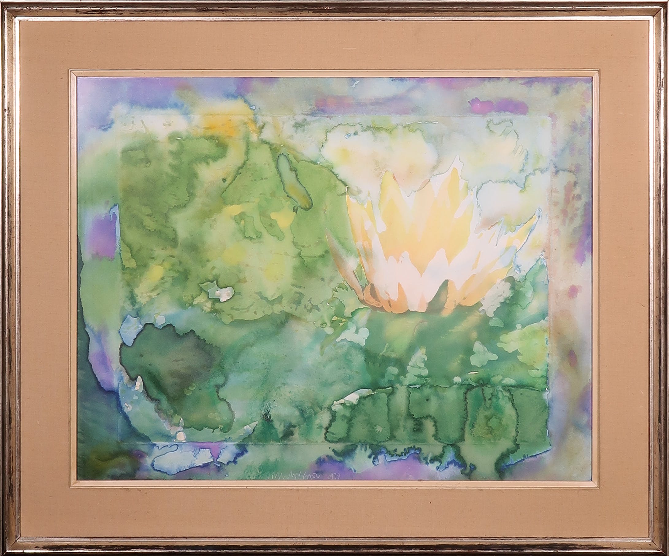 Joseph Raffael - Aquarel over ets, October lily glowing - Ingelijst verkocht voor € 350!