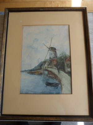 Adriaan Terhell - Aquarel, Polderlandschap molen aan het water kopen? Bied vanaf 25!