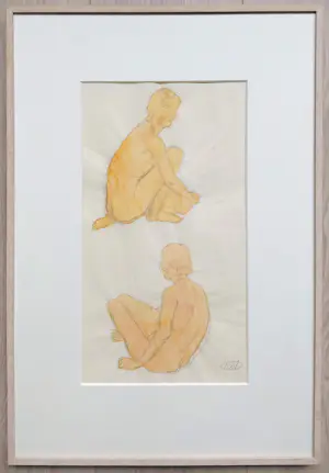 Andre van der Vossen - Naakten, ingekleurde tekening op papier (netjes ingelijst) kopen? Bied vanaf 40!