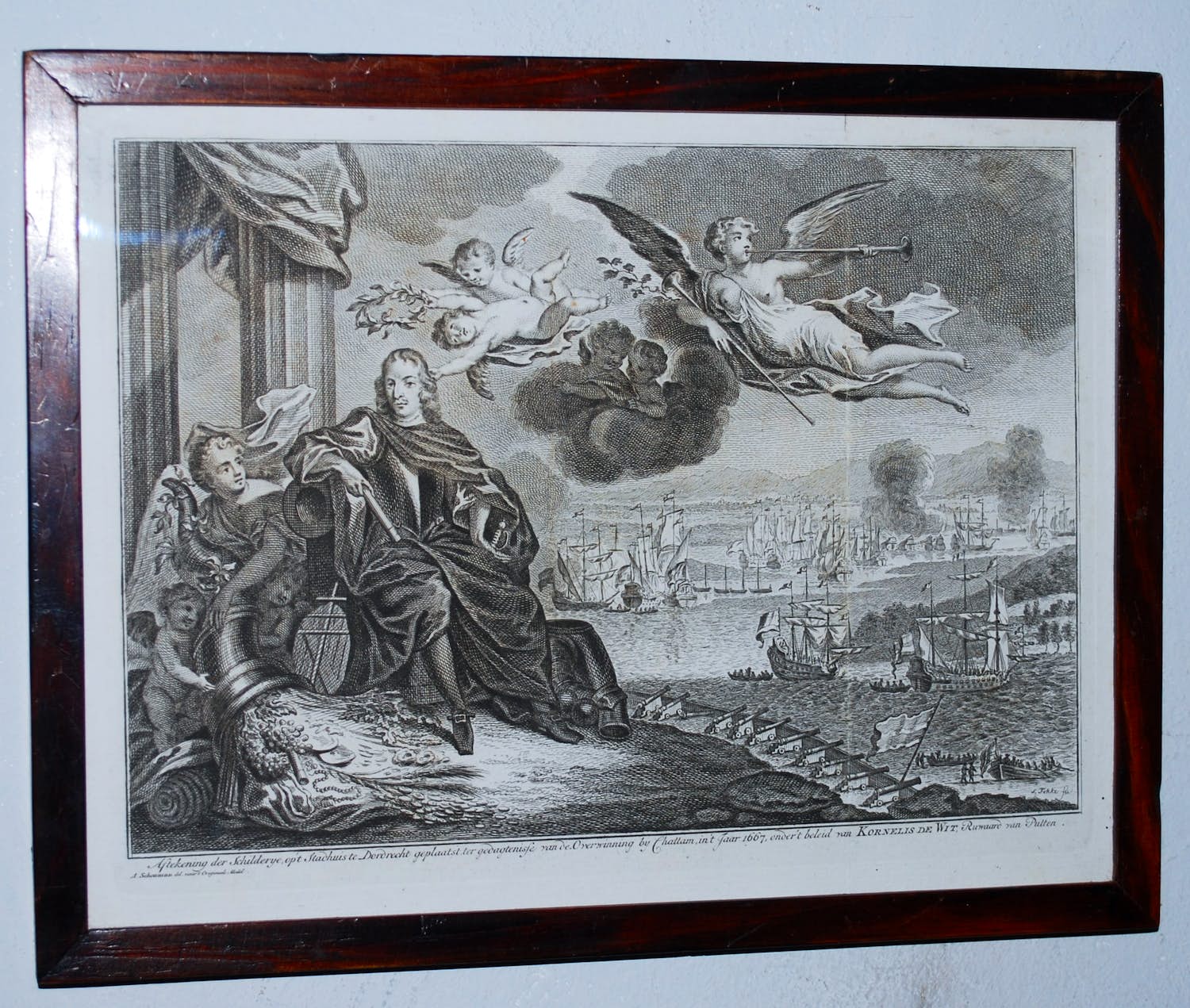 Simon Fokke - De slag bij Chatham 1667 - ets naar het schilderij van Jan de Baen verkocht voor € 45!