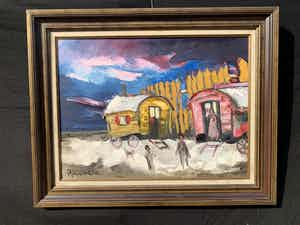Paul Permeke - Olieverf schilderij: circus woonwagens verkocht voor € 350!