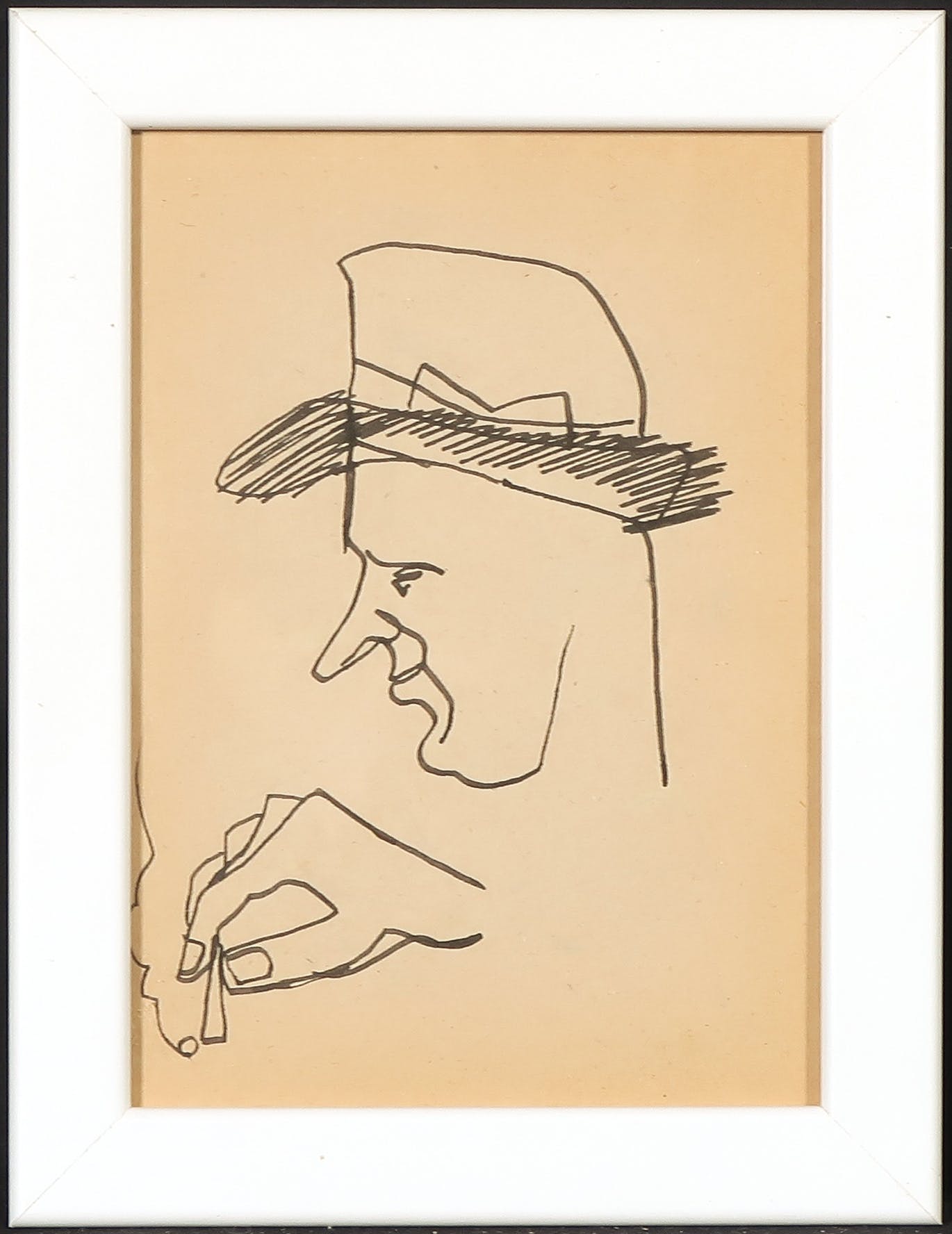 Siep van den Berg - Inkttekening, Z.T. Man met hoed - Ingelijst verkocht voor € 60!