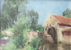 Gerard Altmann - Watermolen in zomers landschap. kopen? Bied vanaf 150!