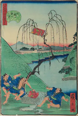 Ando Hiroshige - Houtdruk, Drie geschrokken mannen kopen? Bied vanaf 35!