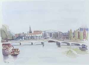 Pat Houkes - Aquarel op papier, Magere brug Amsterdam - Ingelijst kopen? Bied vanaf 35!