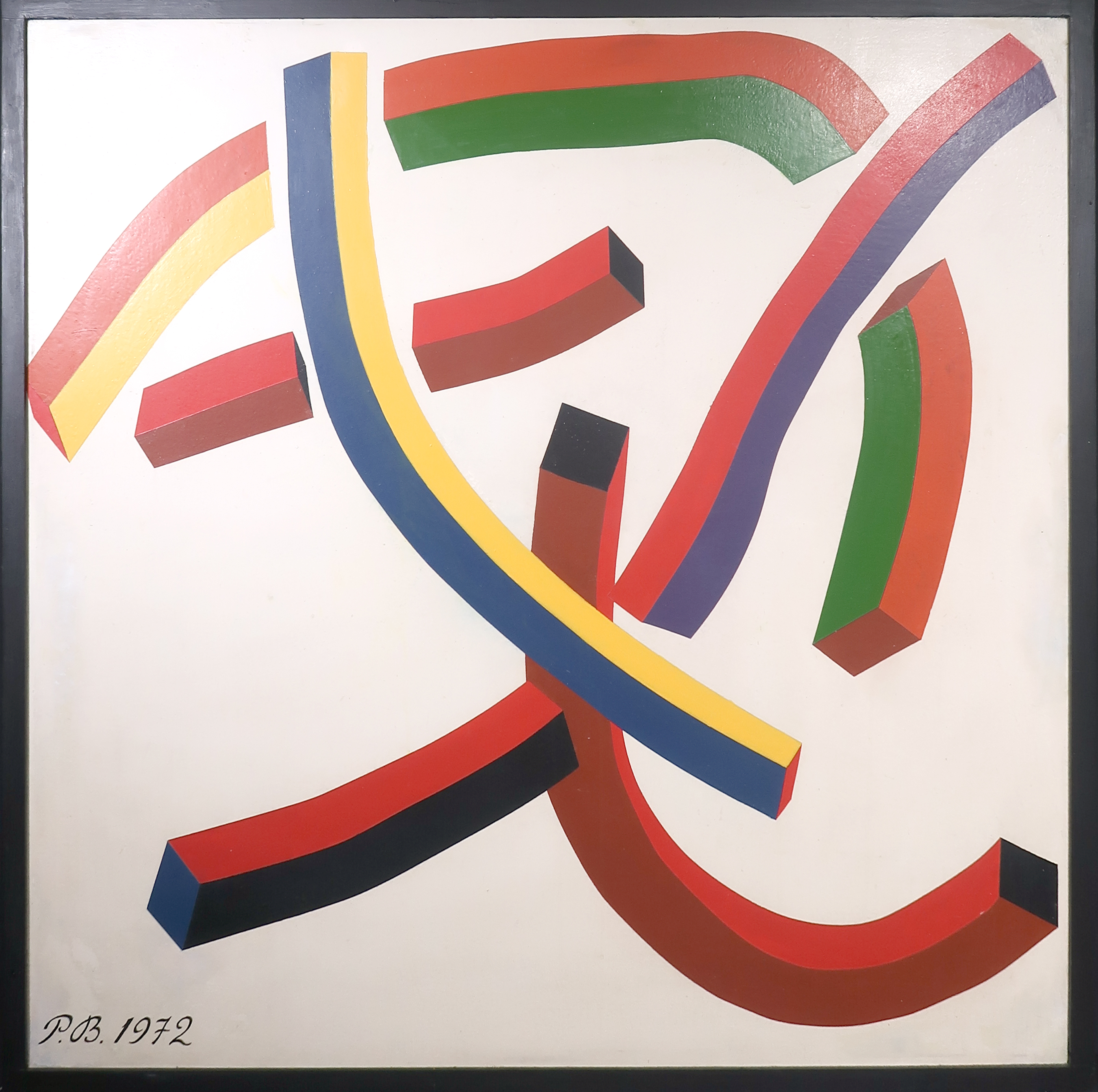 Niet of onleesbaar gesigneerd - Acryl op doek, Abstracte figuren - Ingelijst (groot) verkocht voor € 1!