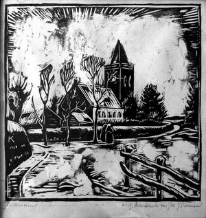 Jac. J. Koeman - Boerinnen bij de kerk van Blaricum kopen? Bied vanaf 10!