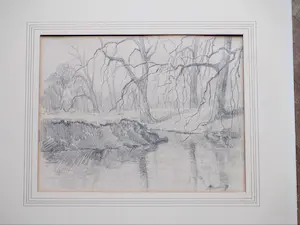 Arend Jan van Driesten - Bosgezicht met vijver - Tekening kopen? Bied vanaf 1!