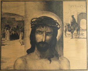 Charles Doudelet - Litho, Christus met doornenkroon – ingelijst, 73 x 84 cm. – ca. 1910 kopen? Bied vanaf 1!
