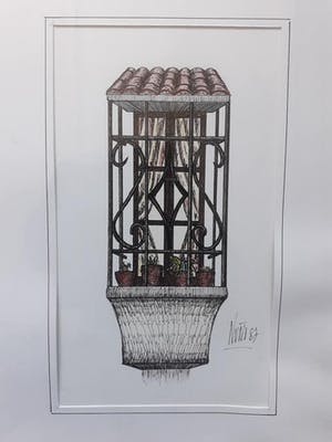 Niet of onleesbaar gesigneerd - Nuno, 1987. Venster met planten. kopen? Bied vanaf 1!