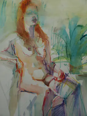Theodoor Herbert van Putten - Ingelijste aquarel , Vrouw op stoel – 1977 kopen? Bied vanaf 35!