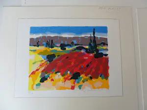 Willem Brauck - Zeefdruk, Landschap met gedicht van Michel Martins. kopen? Bied vanaf 35!