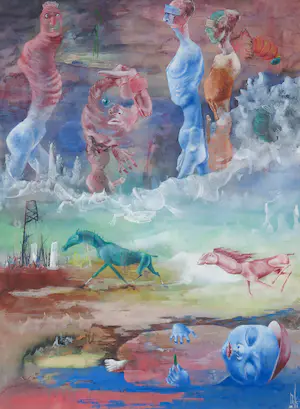AcheterMelle Oldeboerrigter - Gouache, Landschap met paarden - Ingelijst? Enchérissez de 1500!