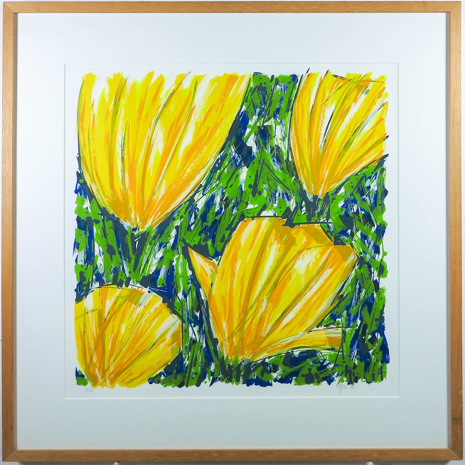 Ad van Hassel - Zeefdruk, Tulpen geel - Ingelijst kopen? Bied vanaf 60!