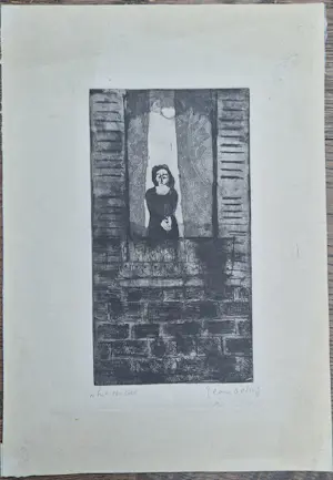 Jeanne Bieruma Oosting - Het venster - vroege handgesigneerde ets kopen? Bied vanaf 245!